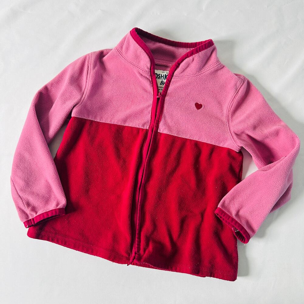 ❣️LOWEST PRICE❣️ Osh Kosh Heart Pink Color Block Fleece Zip-Up Sweater Sz 4T